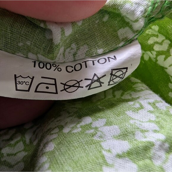 Rock Flower Paper Cotton Tunic Dress L Green Geometric Lace Trim Resort Vacation - Picture 5 of 5